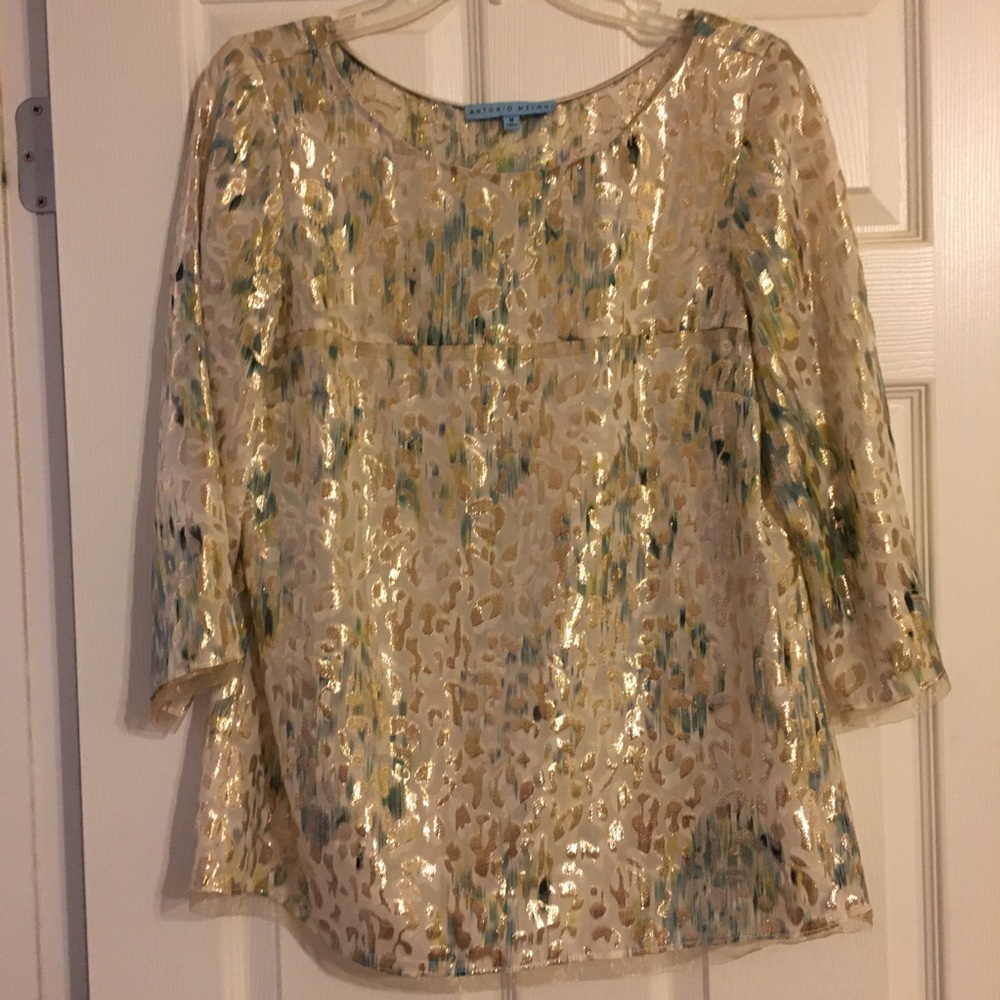 Size M Antonio Melani Blouse - Leopard Spots w/ Gold Shimmer.